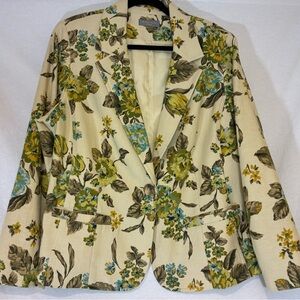 Kate Hill Woman Floral Linen Blend Blazer Embroidery Women’s Size 18 W Office